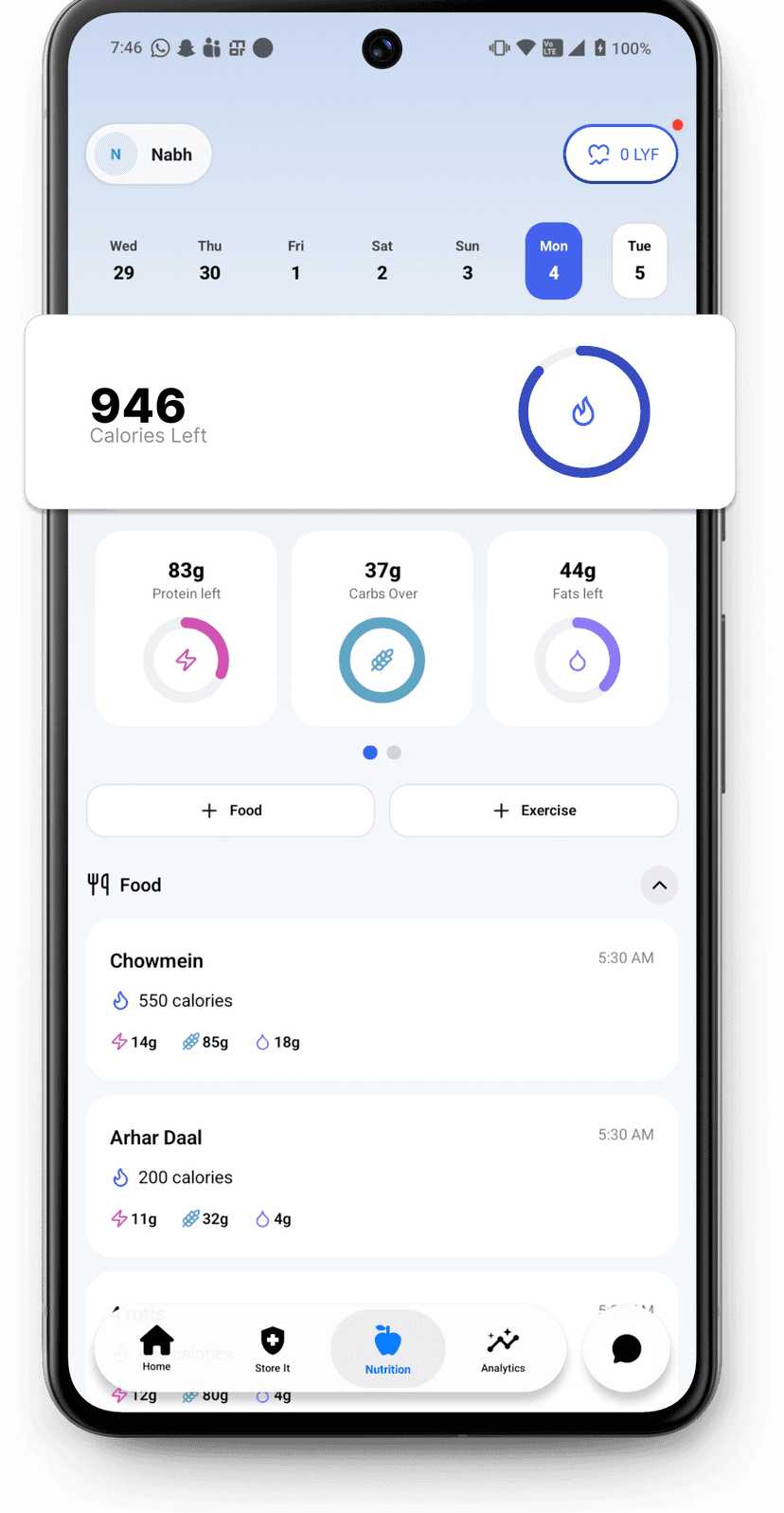 Nutrition and fitness tracking